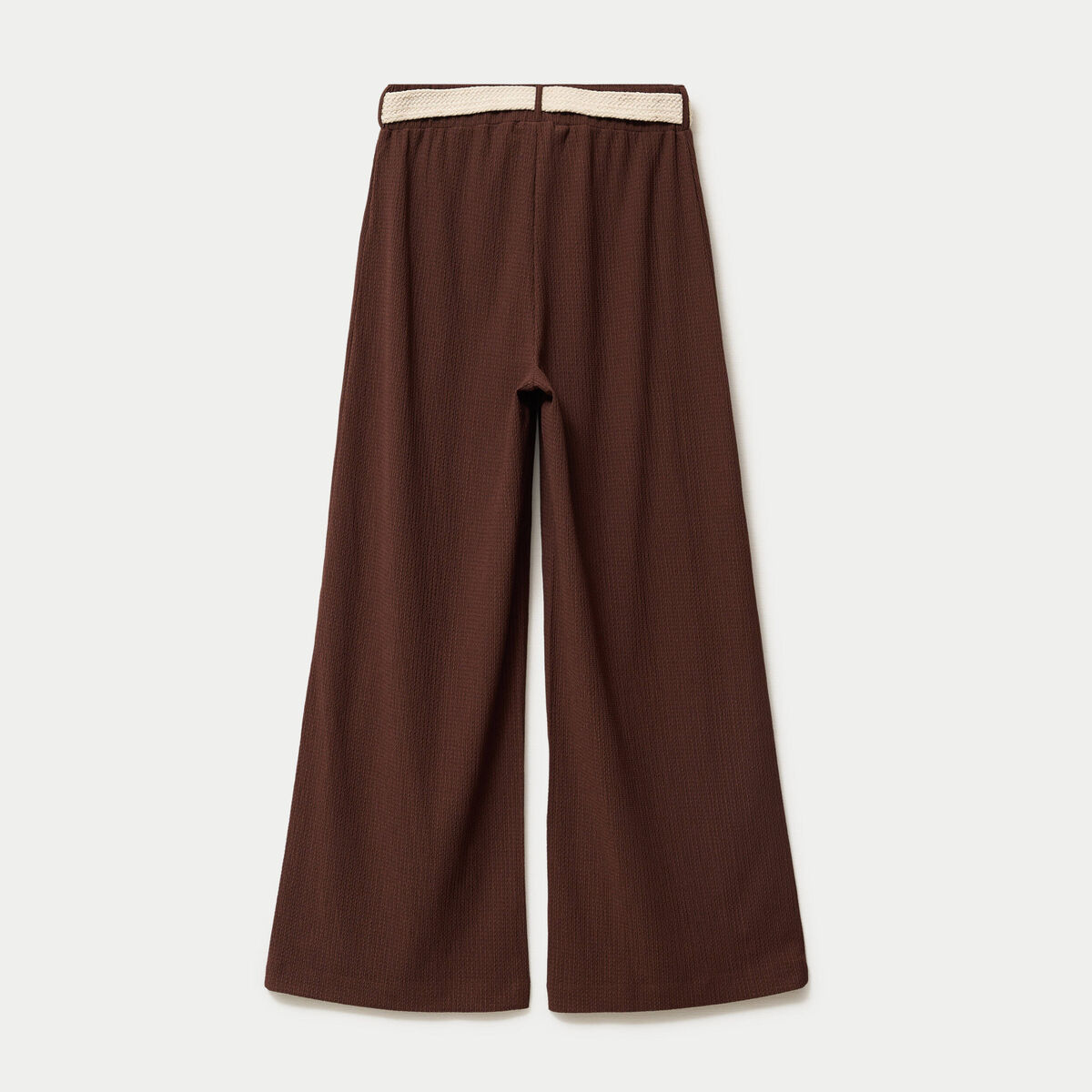 Pantalon large fluide ceintur&eacute; marron fonc&eacute; femme