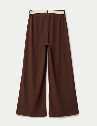 Pantalon large fluide ceintur&eacute; marron fonc&eacute; femme