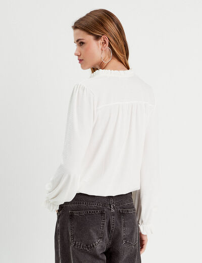 Blouse d&eacute;tails volants ecru femme