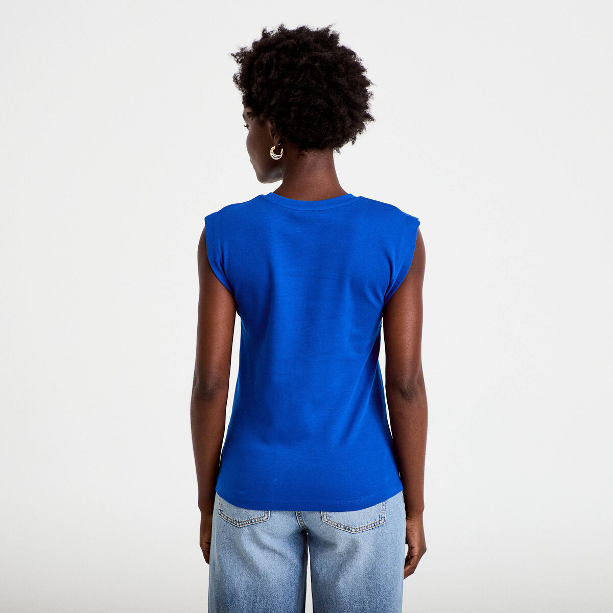 T-shirt col rond sans manches bleu electrique femme