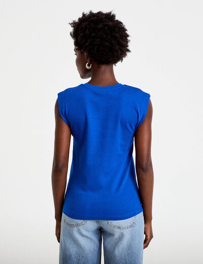 T-shirt col rond sans manches bleu electrique femme