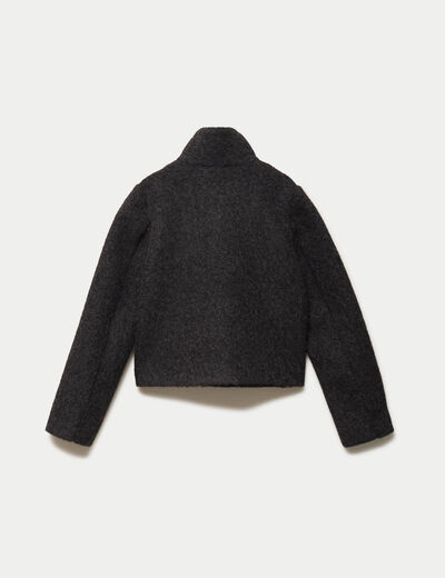 Veste droite bouclette col montant gris fonc&eacute; femme