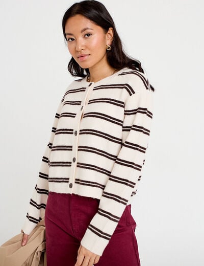 Gilet manches longues ecru femme