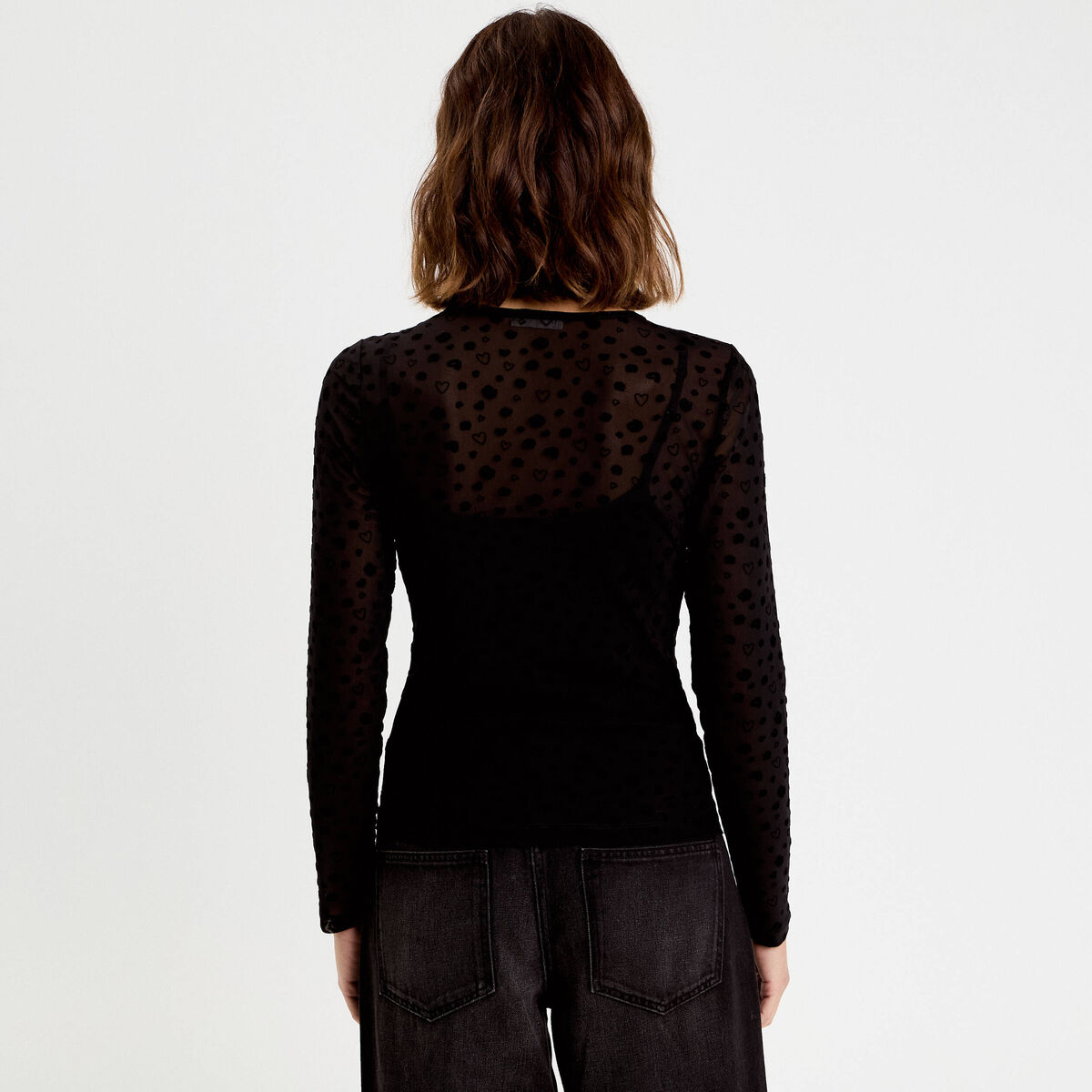 Gilet transparent manches longues noir femme