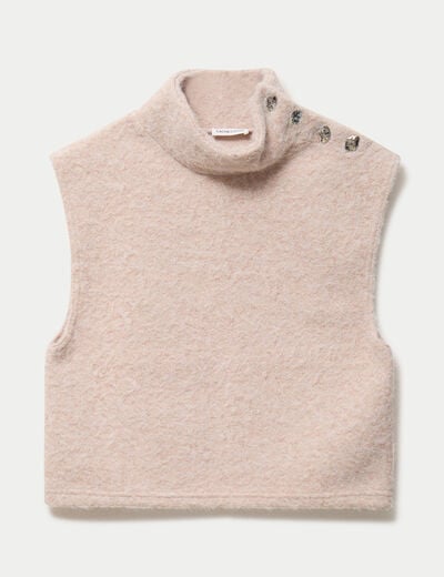Pull droit sans manches col montant sable femme