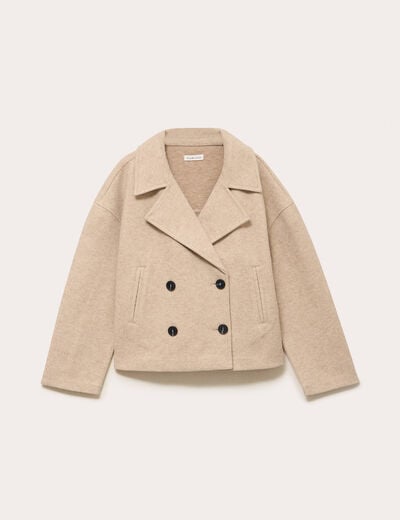 Caban court oversize col tailleur beige femme