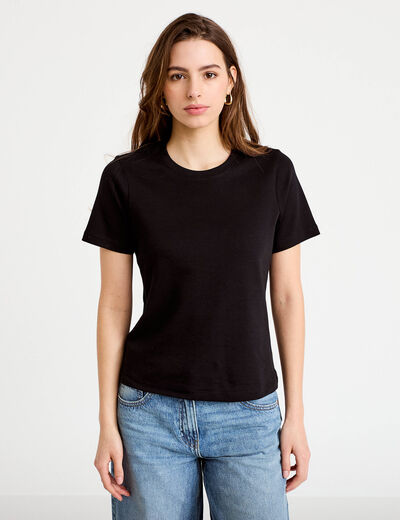 T-shirt col rond manches courtes noir femme