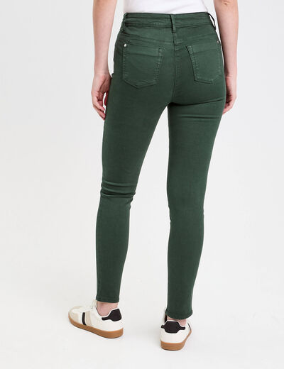 Jeans slim 5 poches vert fonc&eacute; femme