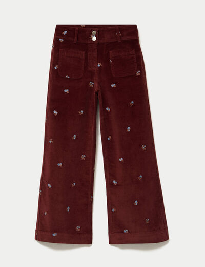 Pantalon wide leg taille haute velours marron femme