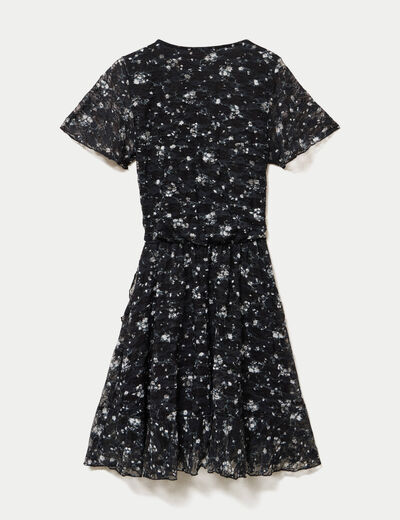 Robe courte &eacute;vas&eacute;e en dentelle col v noir femme