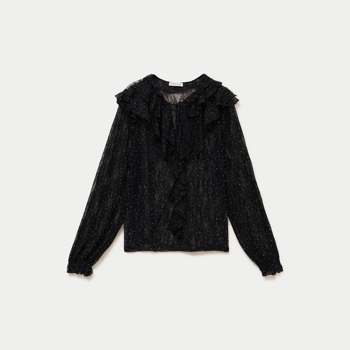 Blouse dentelle manches longues noir femme