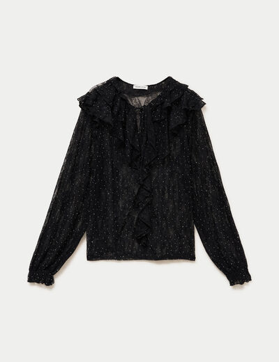 Blouse dentelle manches longues noir femme