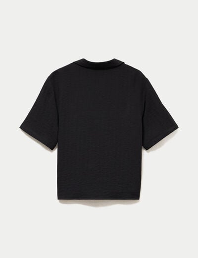 Chemise droite pliss&eacute;e manches courtes noir femme