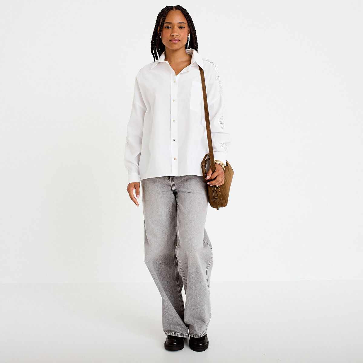 Chemise d&eacute;tails dentelle ecru femme