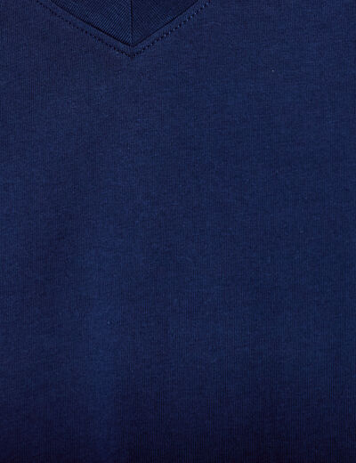 T-shirt col v manches courtes bleu fonc&eacute; femme