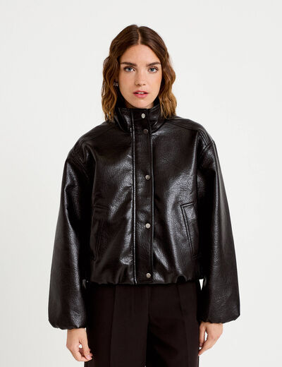 Veste oversize cropped similicuir noir femme