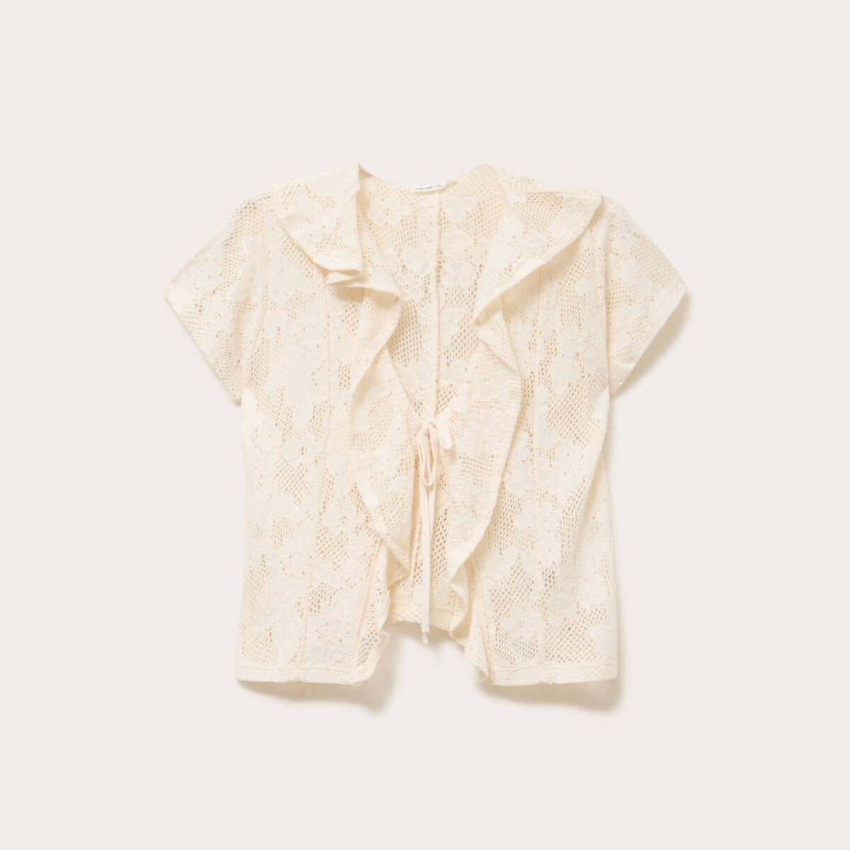 Blouse ajour&eacute;e d&eacute;collet&eacute; manches courtes ecru femme
