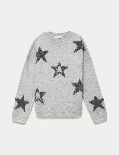 Pull col rond manches longues gris clair femme