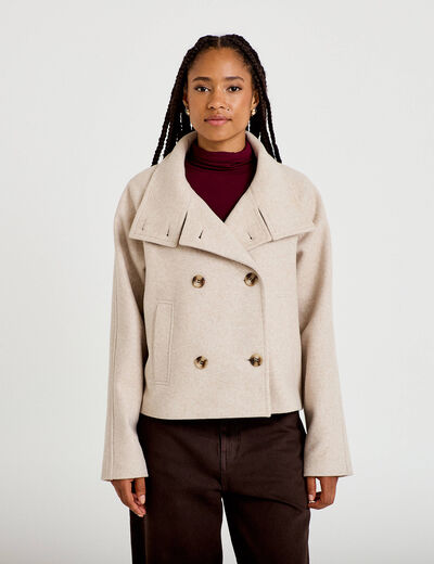 Caban court col montant beige femme