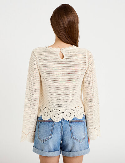 Pull manches longues ecru femme