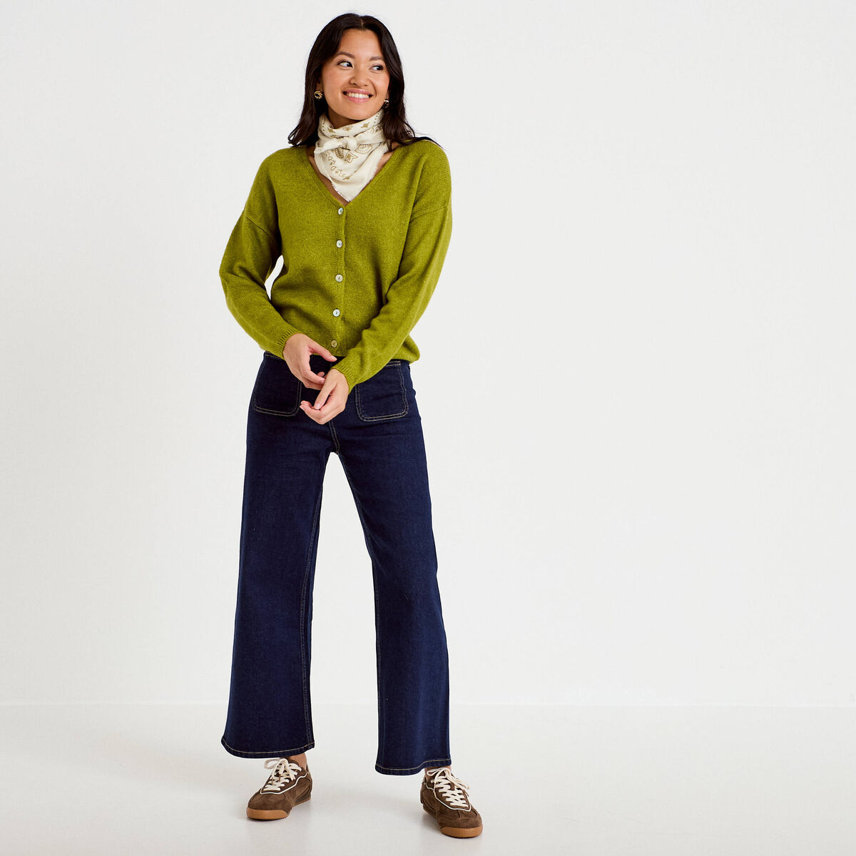 Jean wide leg cropped taille haute denim brut femme