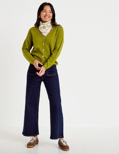 Jean wide leg cropped taille haute denim brut femme