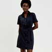 Robe boutonn&eacute;e aspect daim bleu marine femme