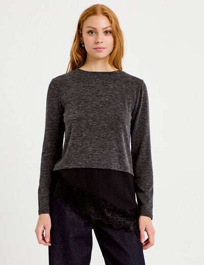 Pull manches longues gris fonc&eacute; femme