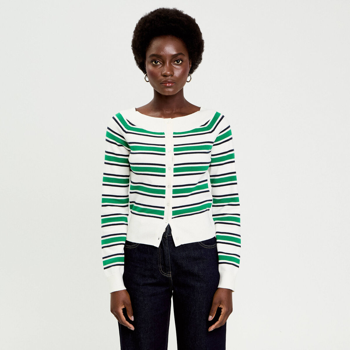 Gilet col bateau vert femme