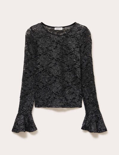 T-shirt manches longues dentelle noir femme