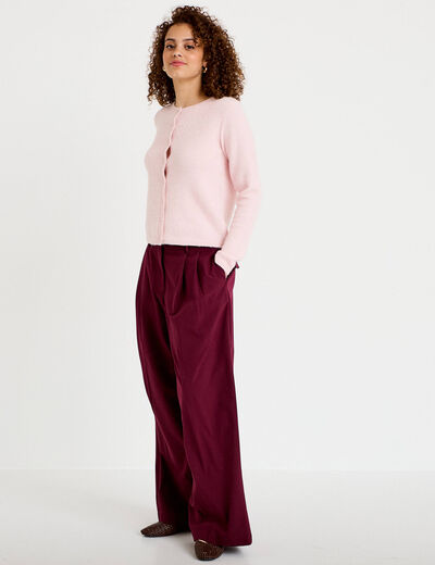 Pantalon large &agrave; pinces bordeaux femme