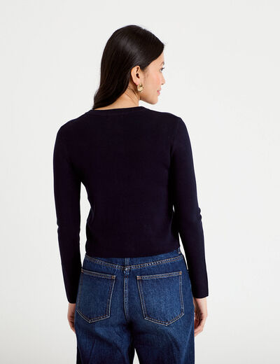 Gilet ajust&eacute; cropped col rond bleu marine femme