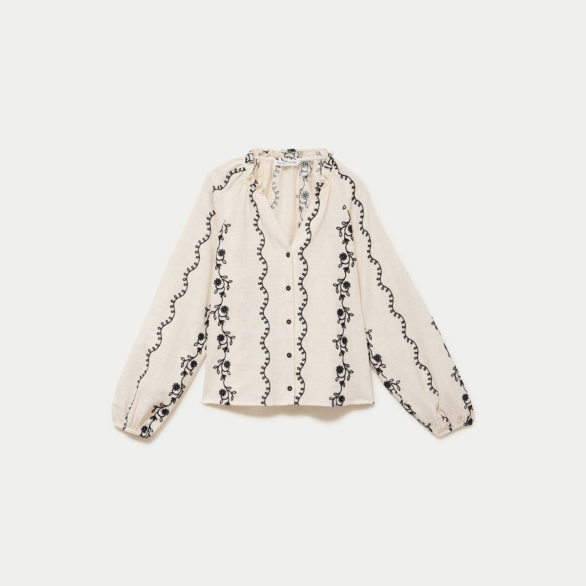Blouse droite col am&eacute;ricain broderie blanc femme