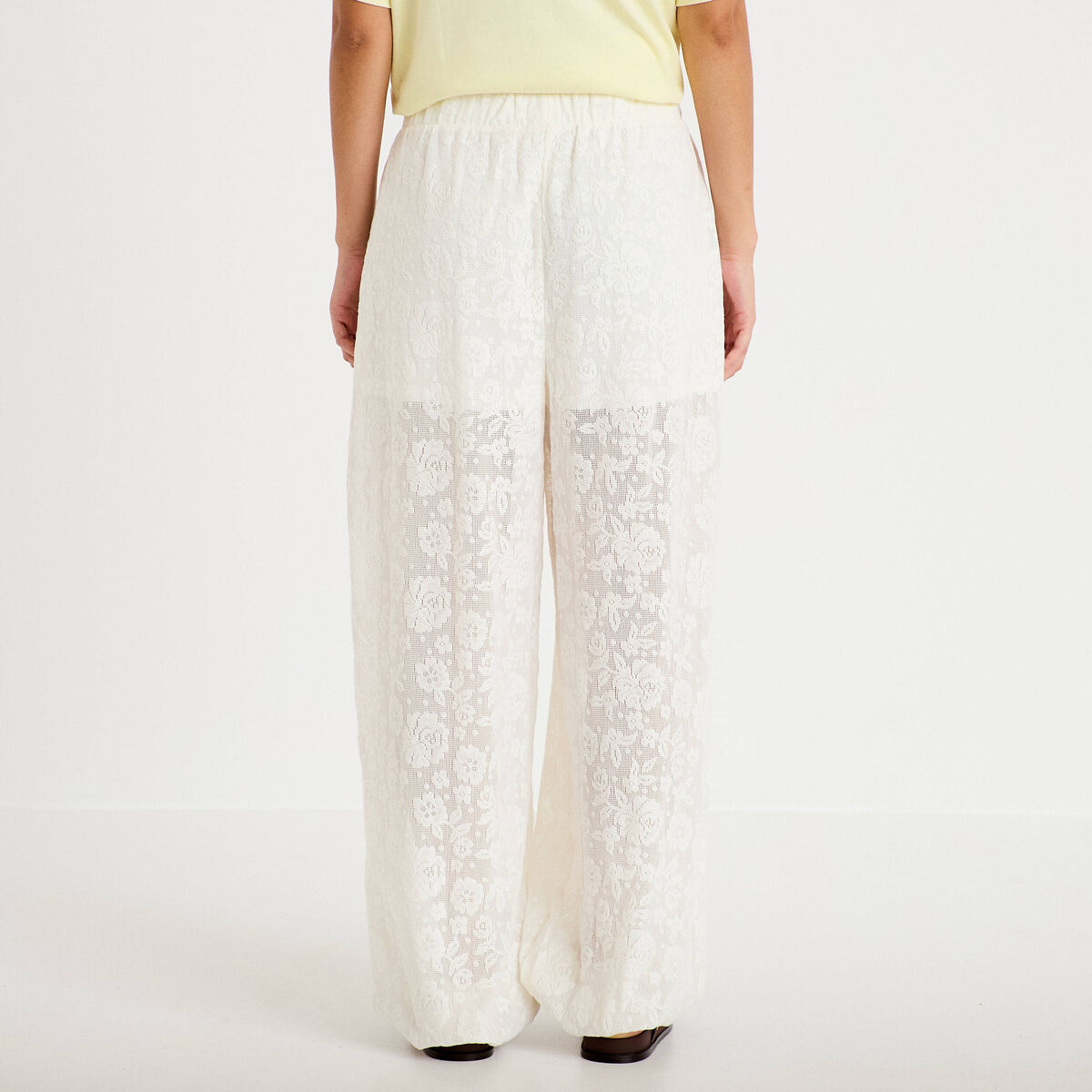 Pantalon bouffant taille standard ecru femme