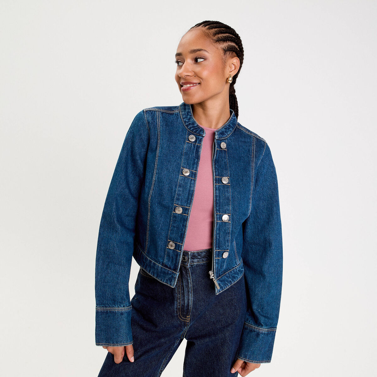 Veste en jean avec boutons denim stone femme