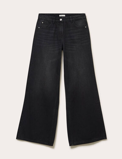 Jean wide leg taille standard denim noir femme