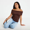 Top col bardot marron fonc&eacute; femme