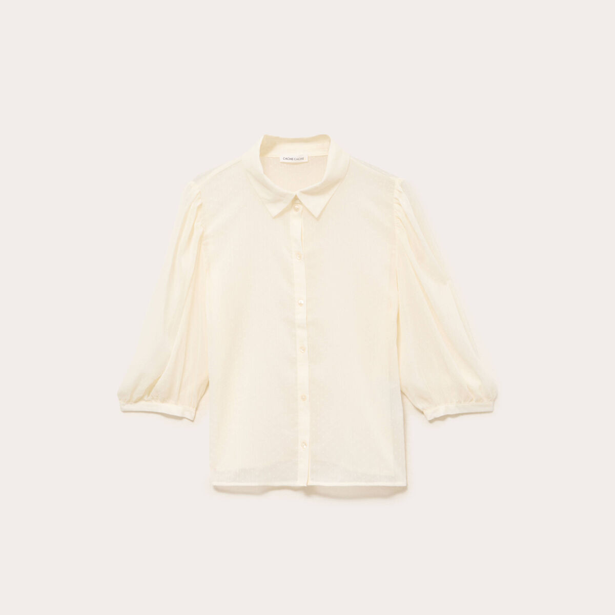 Chemise droite courte voile manches 3/4 ecru femme