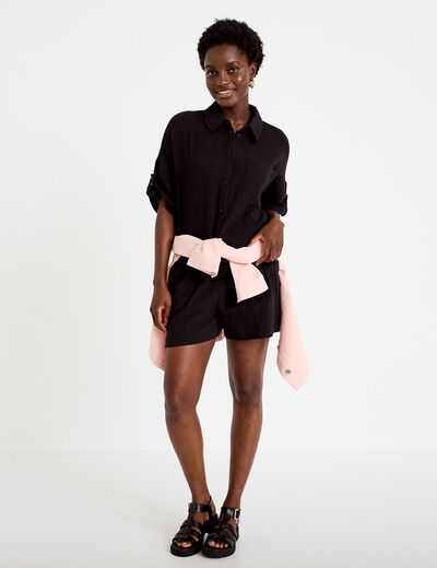 Chemise manches 3/4 noir femme