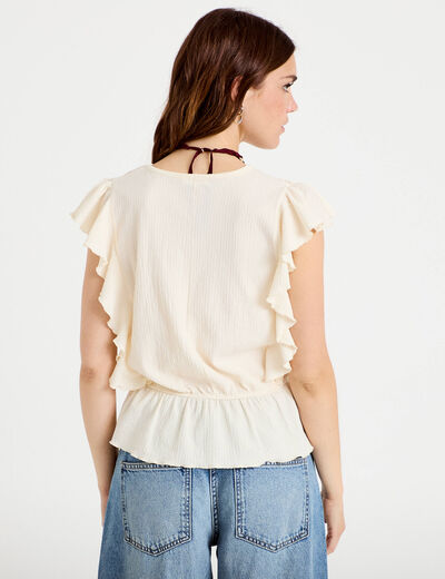 Blouse &agrave; volants ecru femme