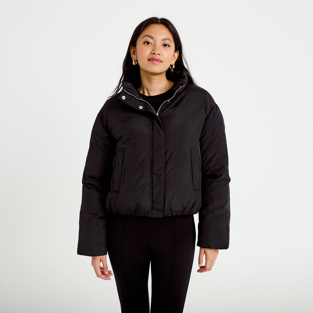 Doudoune cropped col montant noir femme