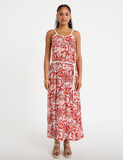 Robe longue &eacute;vas&eacute;e bretelles fines rouge femme