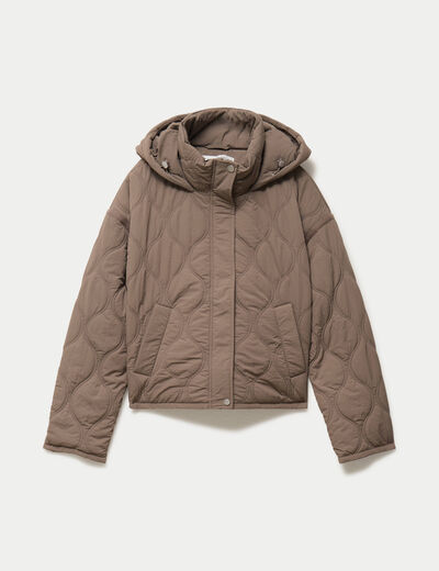 Veste droite &agrave; capuche manches longues taupe femme
