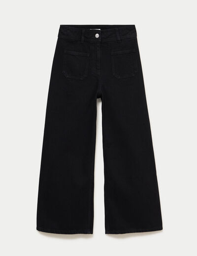 Jean wide leg cropped taille haute denim noir femme