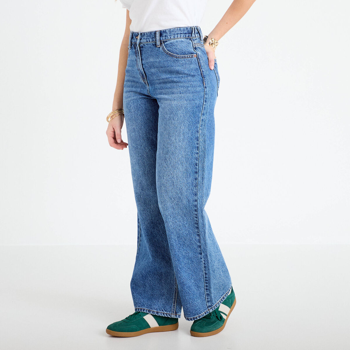 Jean wide leg taille standard denim stone femme