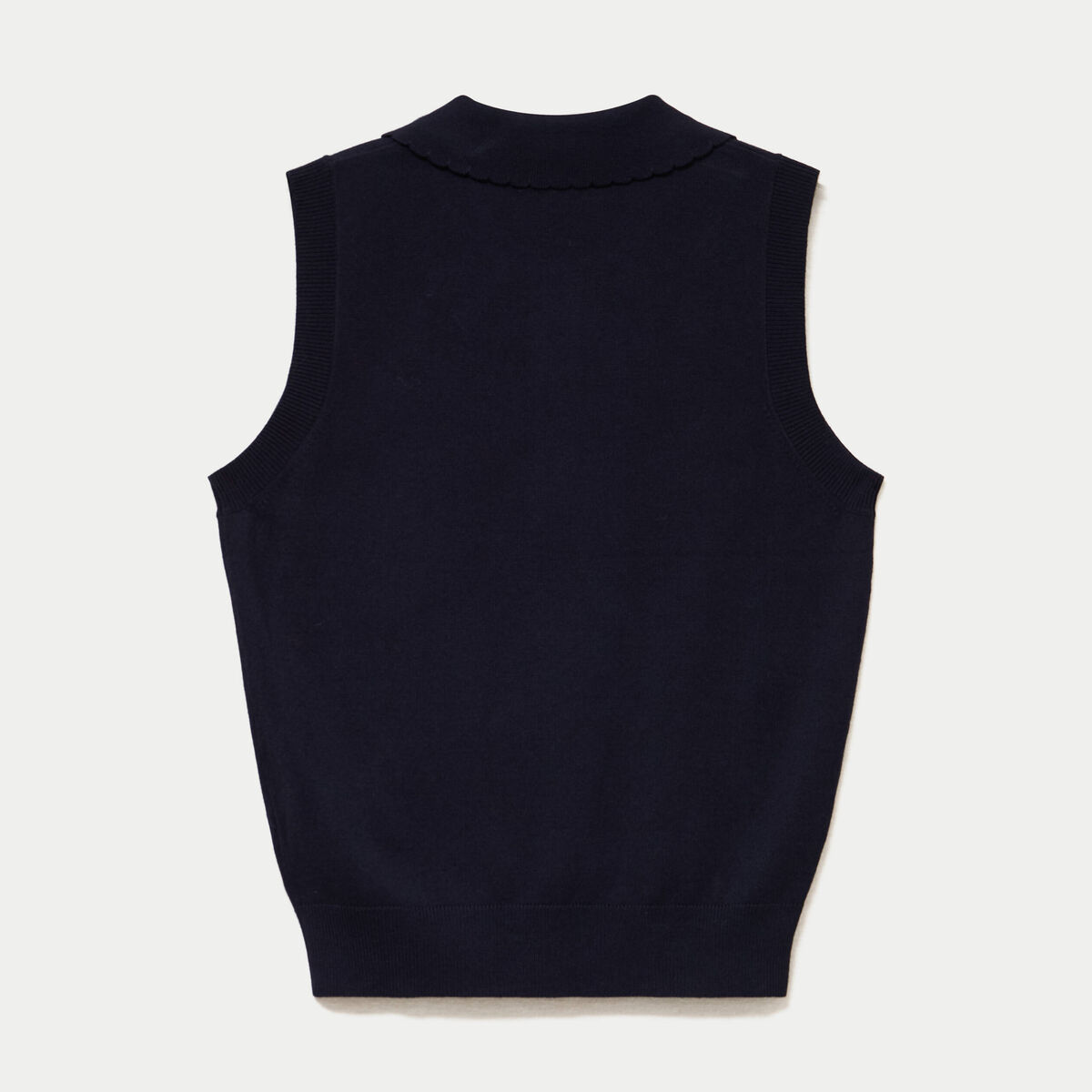 Polo sans manches col chemise brod&eacute; bleu marine femme