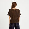 Pull ajour&eacute; col bateau manches courtes marron fonc&eacute; femme