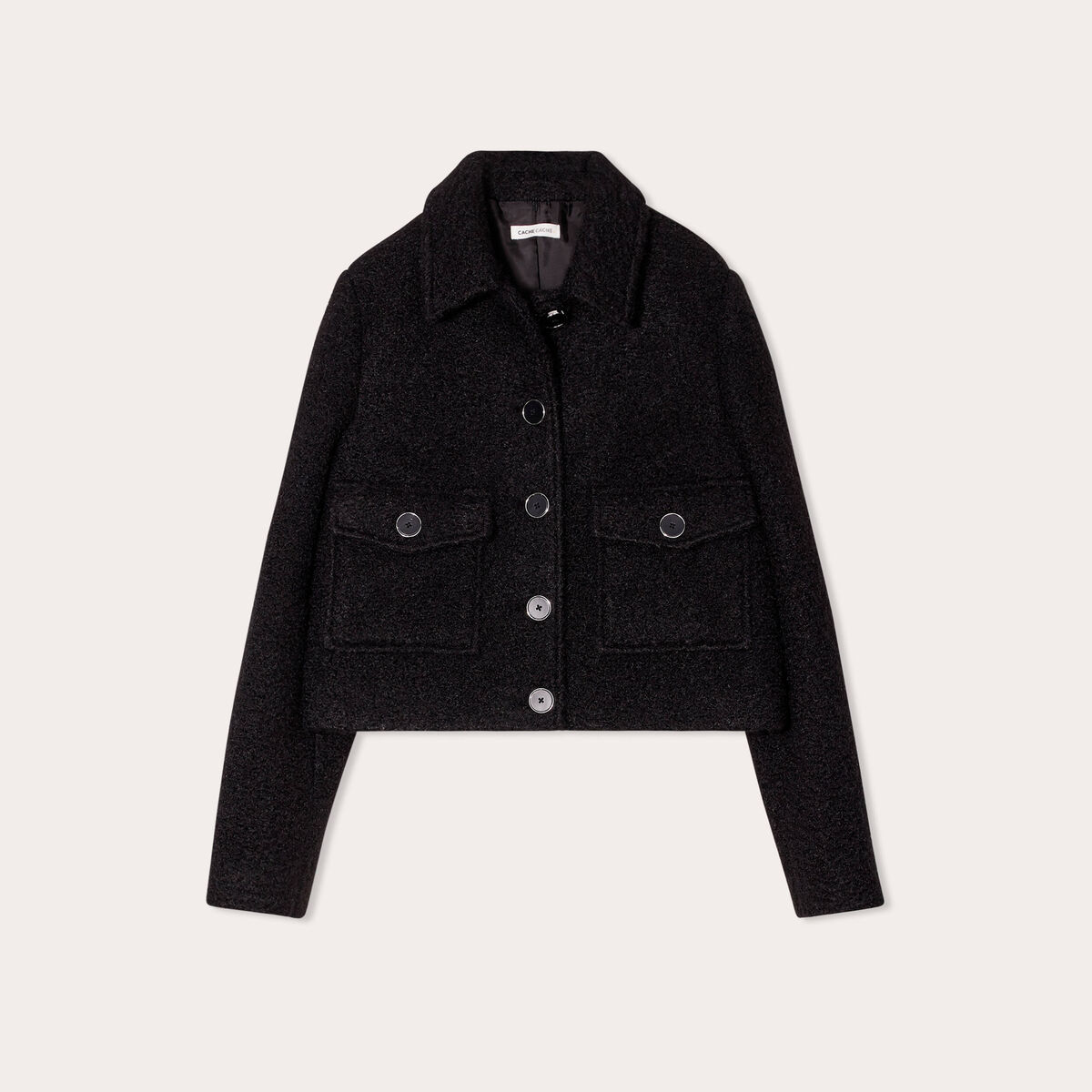 Veste bouclette boutonn&eacute;e noir femme