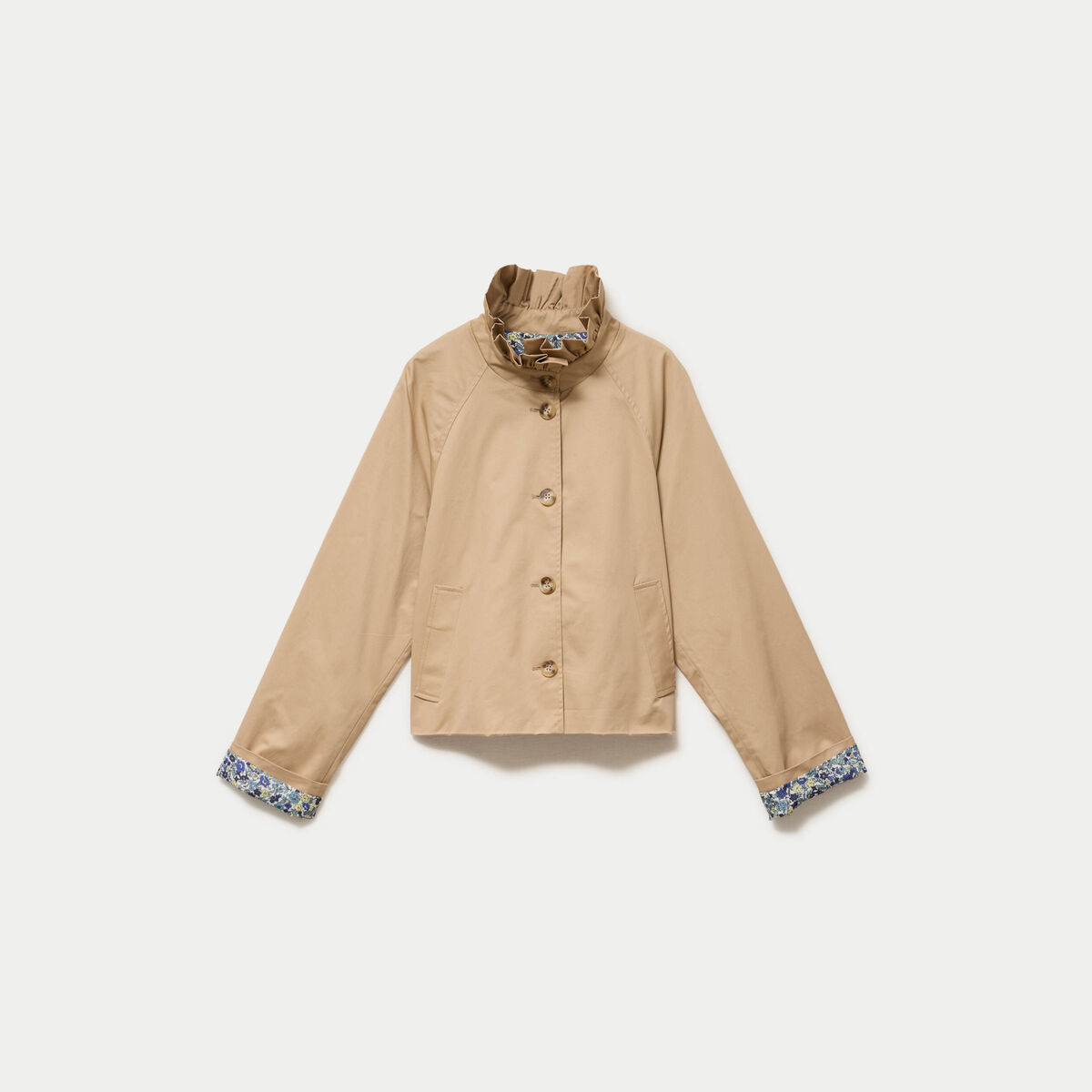 Veste droite col montant manches longues beige femme