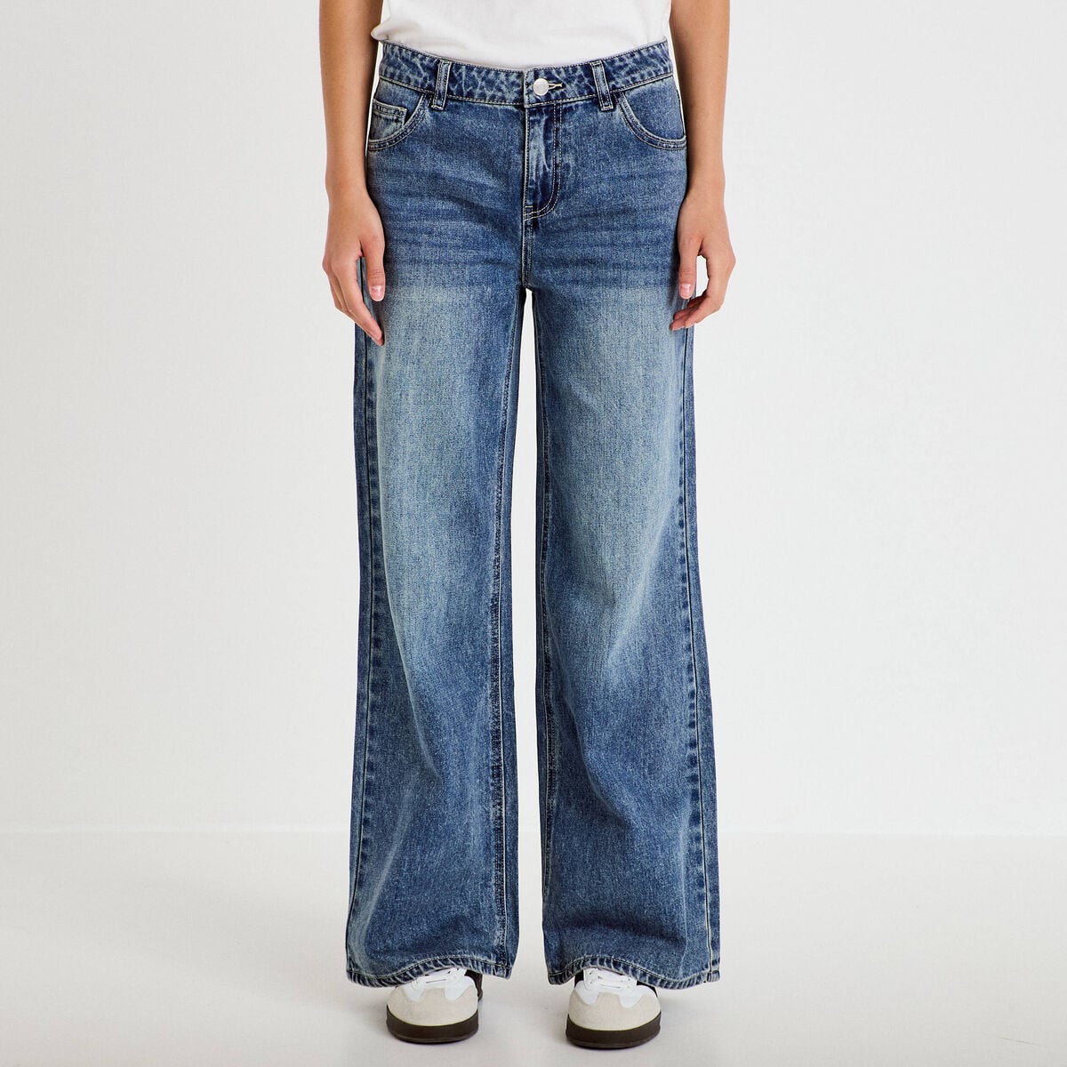 Jean wide leg taille basse denim triple stone femme